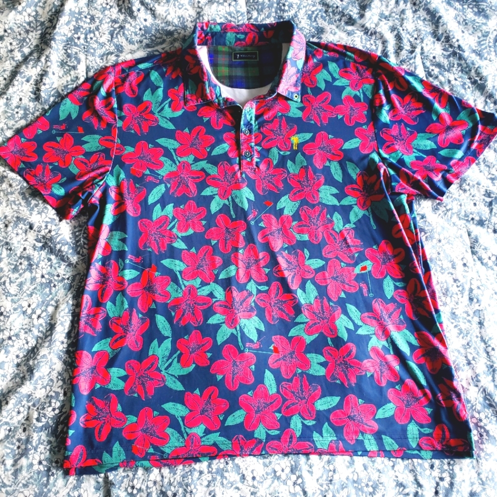 William Murray Golf Polo Shirt Graphic Red Floral Hawaiian Men’s XXL Stretch EUC